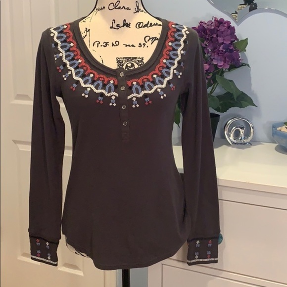 Lucky Brand Embroidered Neck Thermal Henley S - Picture 6 of 8